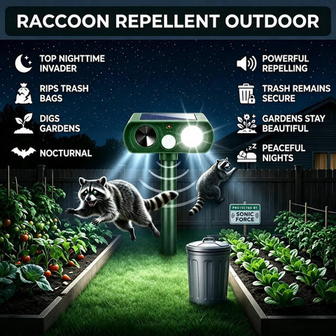 Solar Ultrasonic Animal Deterrent 4 Pack With Motion Sensor And Strobe Light Waterproof Outdoor Yard Defender for raccoons in garden