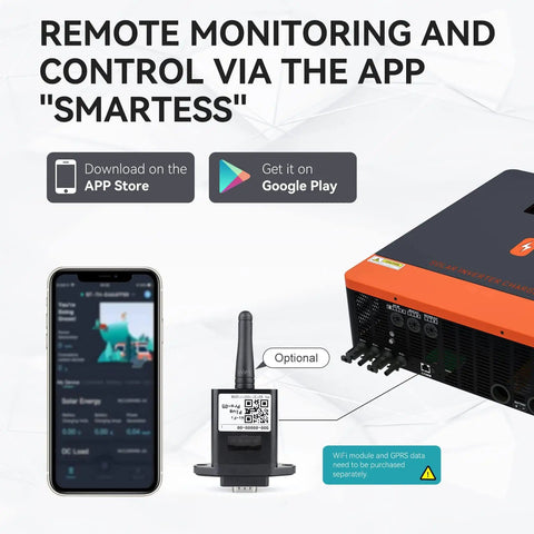 App interface for 10200W Off Grid Solar Inverter With 48V DC To 230V AC Pure Sine Wave Output 160A MPPT Charge Controller