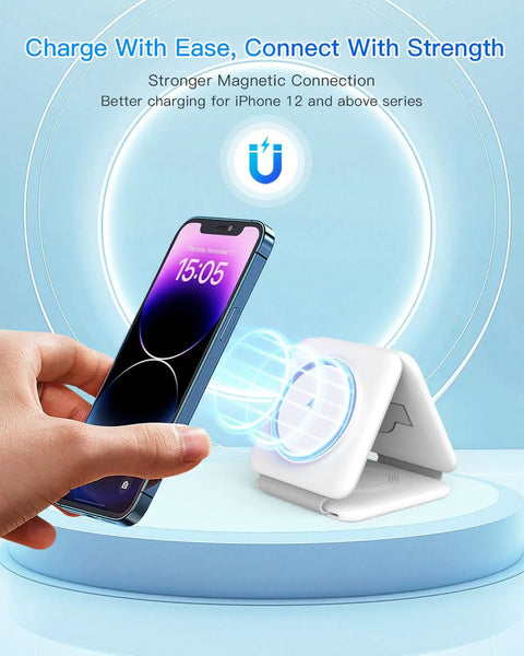 Dope 3 In 1 Foldable Magnetic Wireless Charger Dock For iPhone, Watch, And AirPods with a magnetic iPhone 12 connection
