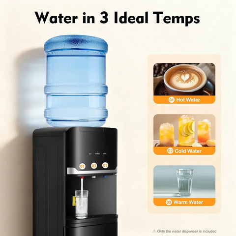 Top Loading Water Cooler With Three Temperature Options Hot Cold Warm For Three Or Five Gallon Bottles Stainless Steel Liner