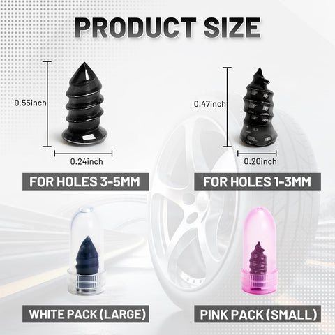 60 Piece Tire Repair Kit With Rubber Nails And Self Tapping Spiral Plugs For Tubeless Tires showing size and color options