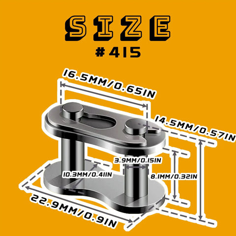 Detailed size of 8 Pack 415H Chain Master Links for 49Cc to 80Cc 2 Stroke Engines with labeled dimensions
