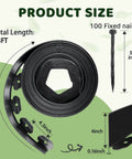 4 Inch By 33 Foot Landscape Edging Kit With 100 Spikes For Lawn Borders Garden Beds Pathways And Yards Flexible Plastic Border Edge Easy Install showing product dimensions and components.