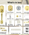 Vintage Gold Front Door Lock Set With Crystal Glass Knob Sleek Dope Reversible Handle And Deadbolt Brushed Gold Exterior Entry Door Hardware With Zinc Alloy Construction For Right Or Left Swing components overview.