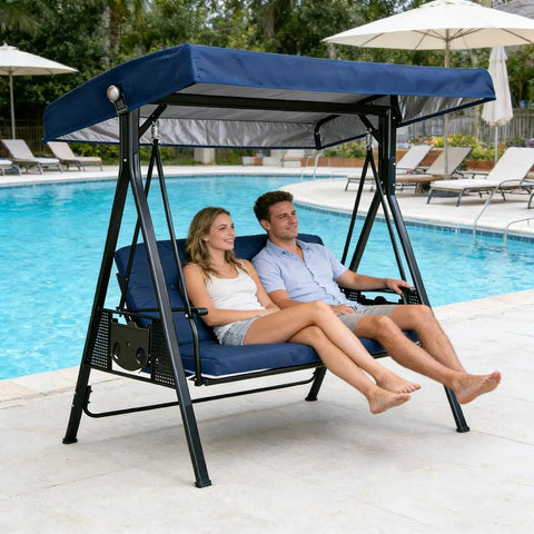 Heavy Duty Waterproof 3 Seat Swing Canopy Replacement For Porch Garden Backyard Bench Swing Navy Weatherproof Shade Top For Outdoor Relaxation Rain And Sun Protection by pool