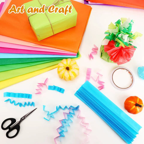200 Sheets Tissue Paper In 20 Colors 14 By 20 Inches For Gift Bags Birthday Party Flower Decor Bulk Pack Packaging Supplies displayed with craft tools