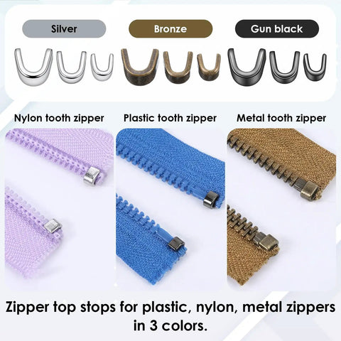 Metal Zipper Repair Kit 123 Pieces for DIY Fixes Includes Zipper Sizes 3 5 8 10 with top stops for nylon plastic metal zippers