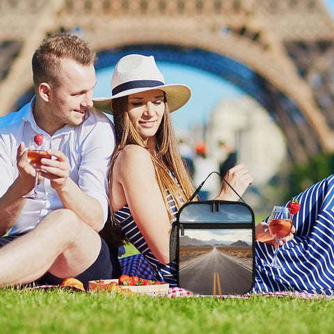 Couple enjoying picnic with Reusable Insulated Lunch Box With Side Pocket And Detachable Handle For Work Picnics And Camping