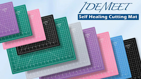 Multiple color self-healing cutting mats stacked with a focus on Beefed Up Super Dense 24 By 36 Inch Large Self Healing Rotary Cutting Mat For Sewing Crafts And Hobby Projects A1 Size 5 Ply Long Lasting Professional Cut Board Green