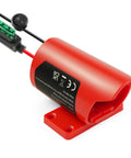 Close-up of 12V Battery Adapter For M12 Battery Conversion Kit With On Off Switch, featuring durable red ABS housing and 12 AWG wiring