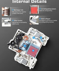 Internal view of 30 Amp Two Pole Solar Disconnect Switch With DIN Rail Mount For 12V 24V 48V And 400V Systems AC DC Circuit Breaker