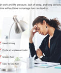 Person sitting at desk with hair care issues text overlay about scalp health