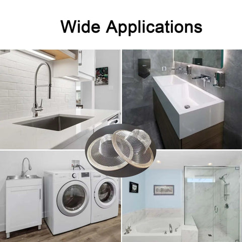 Twenty Pack Hair Catching Drain Strainers Two Point One Two Inch Mesh Basket Sink Filter Screen For Bathroom Tub Utility Laundry Room Catches Everything No Sweat Total Gamechanger For Your Sink Setup showcased in various sink and tub settings.