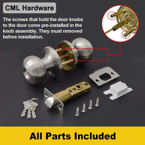 Keyed Entry Door Knob Set In Solid Stainless Steel With Round Ball Handle For Exterior And Interior Doors Built Tough For Everyday Home Use With An Adjustable Latch For Standard Backsets Fits Doors Up To One And Three Quarters Inch Thick One Pack