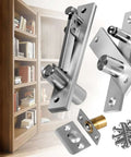 Beefy Pivot Hinge Kit with 200 lb capacity for secret bookcase doors; features concealed side mount hardware and components; bookshelf background.