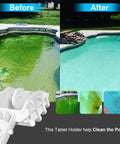 Before and after pool cleaning using Clip On Pool Tablet Holder For 3 Inch Chlorine Tablets No Fuss Telescoping Pole Attachment