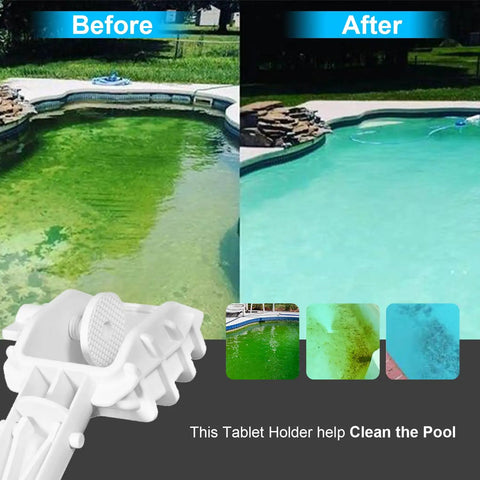 Before and after pool cleaning using Clip On Pool Tablet Holder For 3 Inch Chlorine Tablets No Fuss Telescoping Pole Attachment