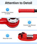Heavy Duty Ratchet Pipe Threader Kit With Five Swappable Die Heads For Galvanized And Steel Tubing Built Damn Tough showing grip handle, chip holes, and pipe cutter.