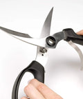 Spring Loaded Poultry Shears Workhorse Heavy Duty Kitchen Shears With Ergonomic Good Grips Safe Lock Curved Blades For Hard To Reach Places And Bone Notch For Stable Cutting Black, stainless steel blades
