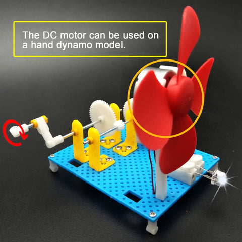 3V To 12V DC Motor Generator Kit With Plastic Motor Holder showing hand crank mechanism and red propeller