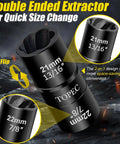 Flip Lug Nut Removal Tool Kit With Dual Head Design close-up view showing 21mm and 22mm sizes, labeled for quick size change.