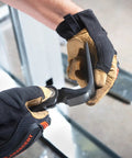 Hands adjusting 18 Inch Indexing Flat Pry Bar With 15 Locking Positions in construction setting