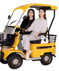 Legit 60V Electric Mobility Scooter Built Tough With A Beefy 650 Watt Motor, two passengers seated, yellow color, built for all terrain.