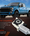 Direct Replacement Electric Side Step Motor Kit For Running Boards shown with compatibility list and blue truck