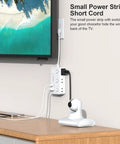 Game Changing Desktop Surge Protector Power Strip With Six AC Outlets And Four USB Charging Ports Low Profile Extension Cord shown mounted on wall.