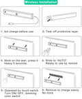 Installation guide for Under Cabinet Lighting Kit With Remote And Touch Switch showing steps 1 to 6, including charging and mounting.