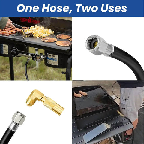5 Ft Propane Hose And Regulator For Blackstone Griddles And Gas Grills with Three Eighths Inch Flare Fittings and 90 Degree Elbow