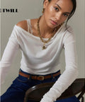 Fresh 4 Pack Skinny Belts For Women Soft Pu Leather Thin Waist Belt With Shiny Gold Buckle worn over a white top and blue jeans.