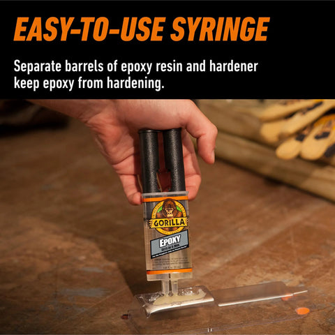Gorilla 2-part epoxy syringe, clear epoxy, 0.85 oz, home improvement
