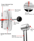 Front view of MILMUMU 1/4in drive deflection-beam torque wrench; steel chrome finish, 0-80 in-lb / 0-9 Nm