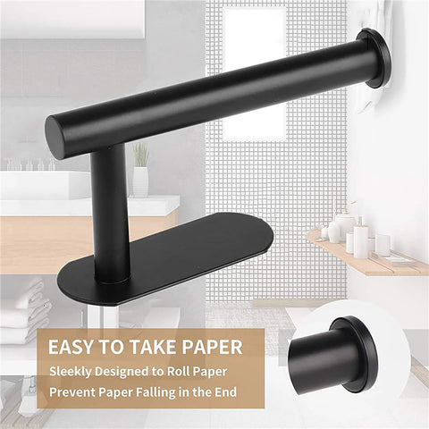Self Adhesive Toilet Paper Holder Wall Mount Matte Black Stainless Steel SUS 304 No Drilling Rustproof Command Strip