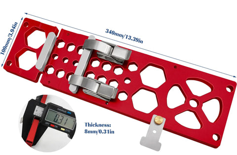 Upgraded Track Saw Guide Rail Square 340mm red aluminum tool for precise 90-degree cuts on guide tracks.