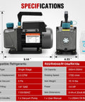 Heavy Duty 3.5 CfM 1/4 HP 110V Single Stage HVAC AC Vacuum Pump Kit With Premium All Copper Motor dimensions and specifications.