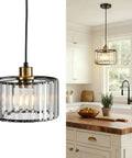Total Glow Up Modern Crystal Pendant Lights For Kitchen Island In Sleek Black And Gold Height Adjustable Hanging Chandelier For Dining Room Decor in a stylish kitchen.