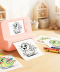 Totally Rad Pink Mini Thermal Printer With AI Voice Recognition And Built In Display Convert Speech To Line Art Instantly printing coloring pages.