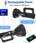 Ultra Bright Rechargeable Spotlight For Outdoors Hella Bright Handheld Flashlight with USB-C and USB charging ports
