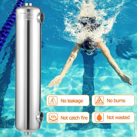 Stainless Steel 304 Pool Heat Exchanger 200Kbtu Same Side Tube Shell For Marine Swimming Pool Solar Spa Hot Water Flow 30 L Per Minute Quick Heat Up High Efficiency Heat Transfer