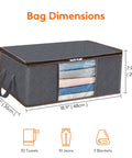 8 Pack Foldable Closet Storage Bins With Clear Windows And Reinforced Handles showcasing dimensions and capacity with folded clothes inside.