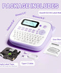 Handheld Electric Label Maker With Keyboard And BZ Laminated Tapes Offering Super Slick Operation, includes label tape and USB cable.