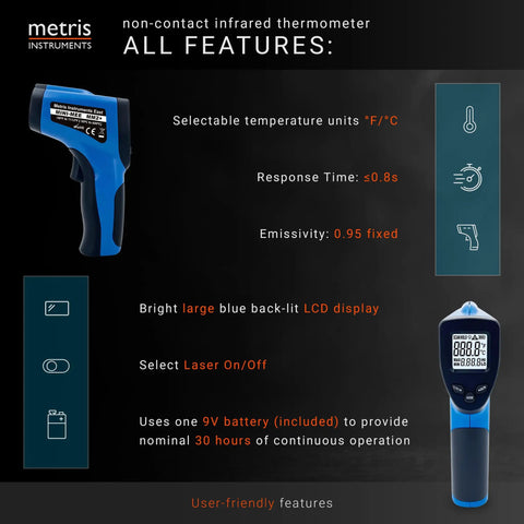 Digital Infrared Thermometer Gun With 12 To 1 Distance To Spot Ratio Laser Aiming For Aquarium Terrarium Reptile Snake Enclosures And Automotive Use Lightweight Handheld Temp Tool With Fast Accurate Surface Readings, blue handheld
