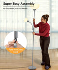 Modern Silver Floor Lamp With Dual LED Heads, 12W Main Light And 4W Adjustable Reading Lamp, 2700K Warm White shown during assembly