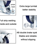 Heavy Duty Swivel Caster Wheels With Brakes For Furniture And Workbenches, Quiet Polyurethane Castors With 360 Degree Top Plate