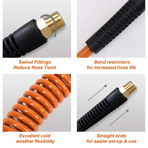 All In One 22 Piece Air Compressor Accessory Kit With 25 Foot Recoil Poly Hose One Fourth Inch NPT Quick Connect Fittings details
