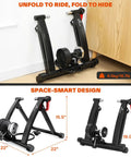 6 Level Magnetic Bike Trainer With Adjustable Resistance For Indoor Cycling Fits 26-28 Inch And 700C Wheels folded and unfolded views