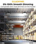 Warehouse with UFO LED High Bay Light 200W 6 Pack Dimmable 0 To 10V ETL Listed 32,000 Lumens installed