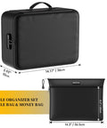 Fireproof Lockable Document Organizer Bag With Five Layer Fireproof And Waterproof Protection, black, dimensions shown